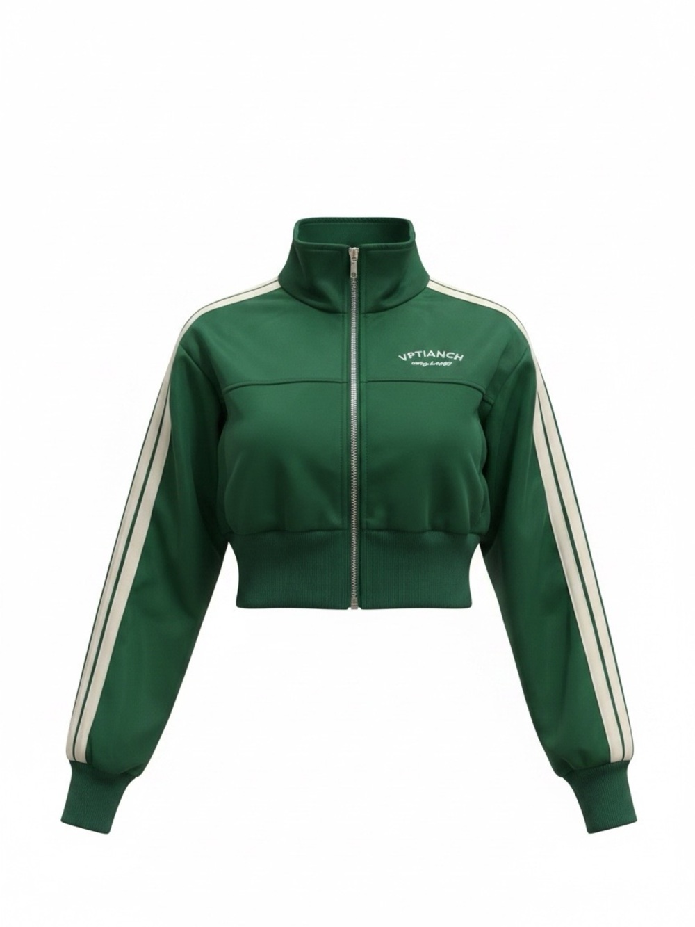 Green Zip-Up Track Jacket with White Stripe